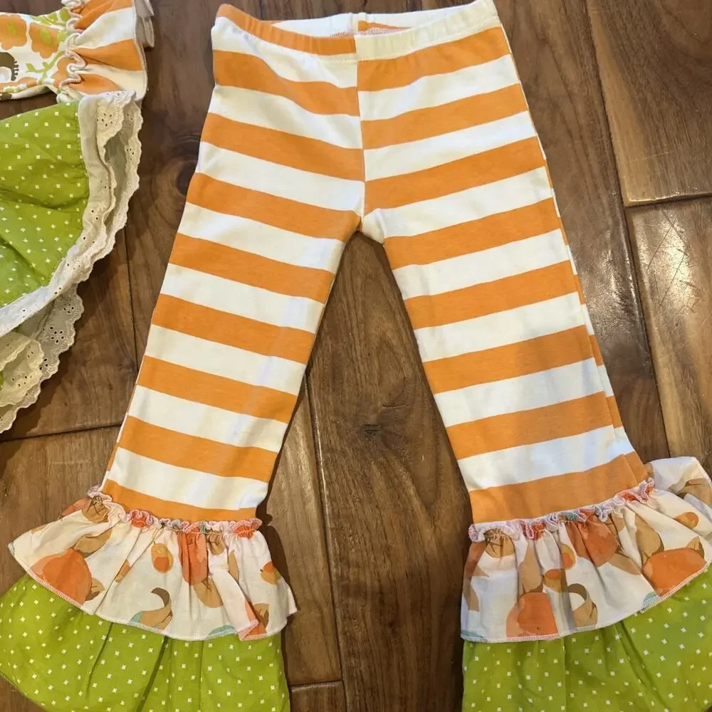 Giggle Moon Girls Long Sleeve Dress Pants Set 4t Ruffles Long Sleeve Orange Fall